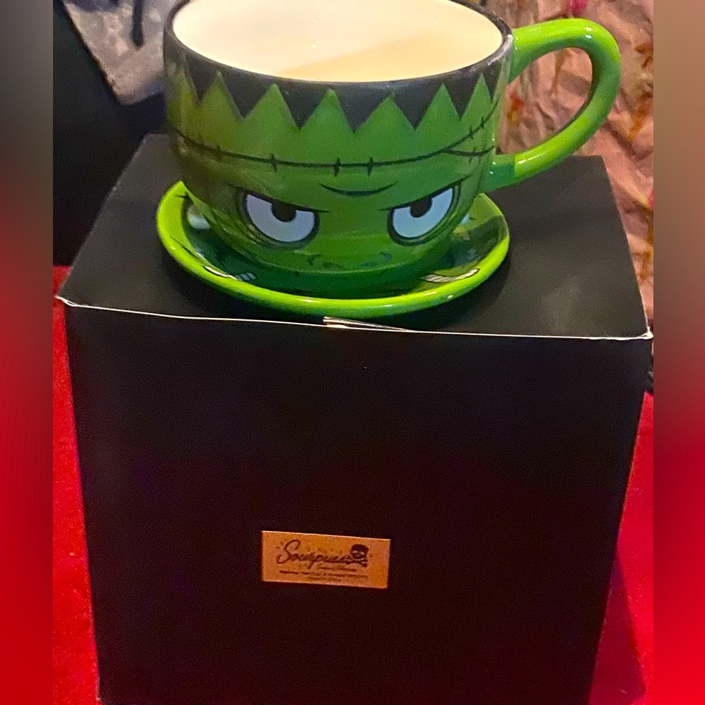 Frankenstein NEW SOUP COFFEE mug saucer SET pychobilly monster tea cup - Picture 8 of 8
